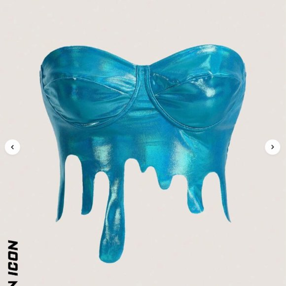 NWT Water Drop SHEIN ICON Asymmetrical Hem Bustier Metallic Tube Top - Picture 1 of 8